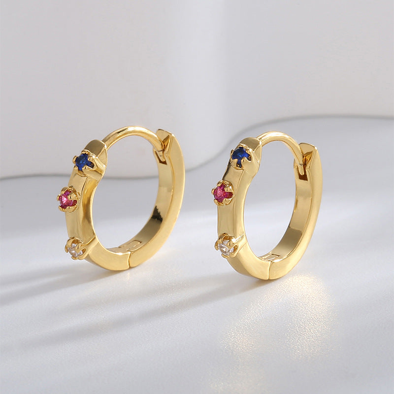 E0513 Fashionable Simple Three-Color Zircon Earrings for Women Copper Gold-Plated Ear Clips