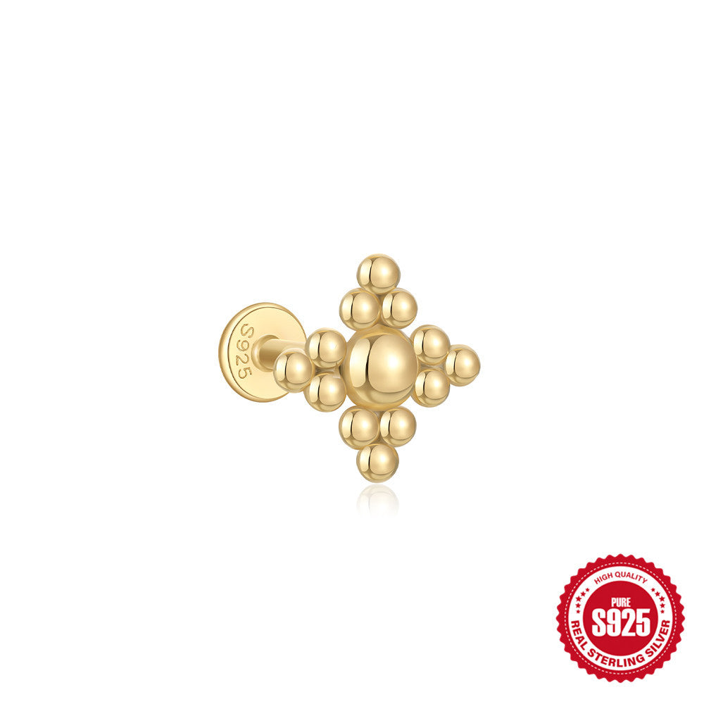 S925Sterling Silver Heart Crown Inlaid Diamond Soft Bone Spiral Piercing Stud Earrings for Women Hot Selling Ear Bone Stud