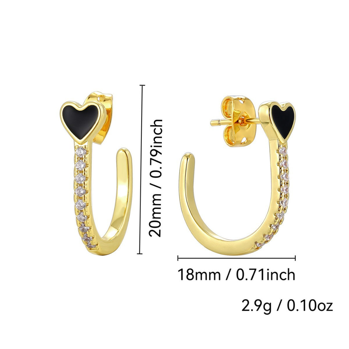 E0656 Korean Style Dongdaemun Epoxy Heart Earrings for Women Fashion Gold-Plated Zirconia Earrings