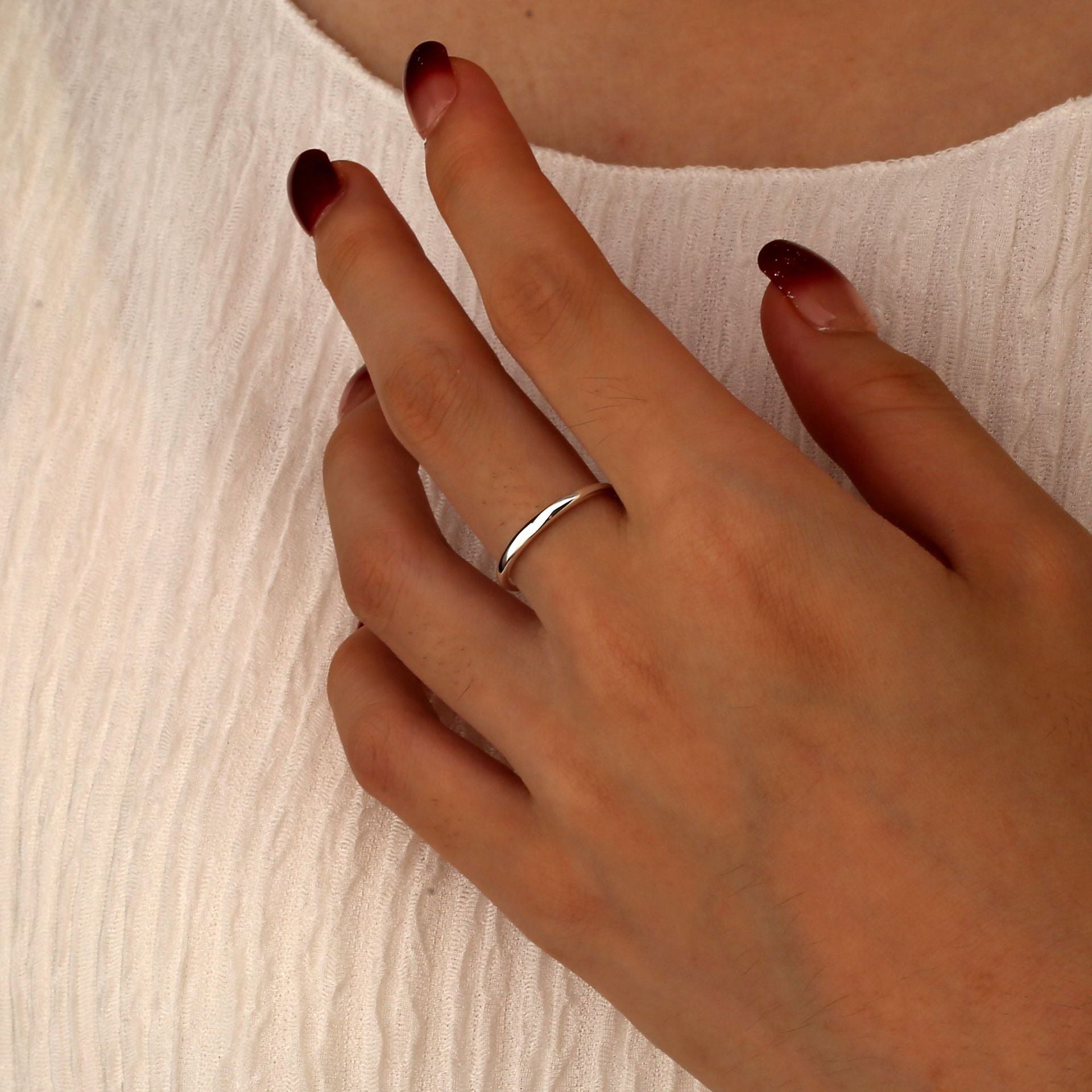 SR0045 S925Silver Plain Band Tail Ring Design Fashionable Simple Closed End Best Friend Couple Style