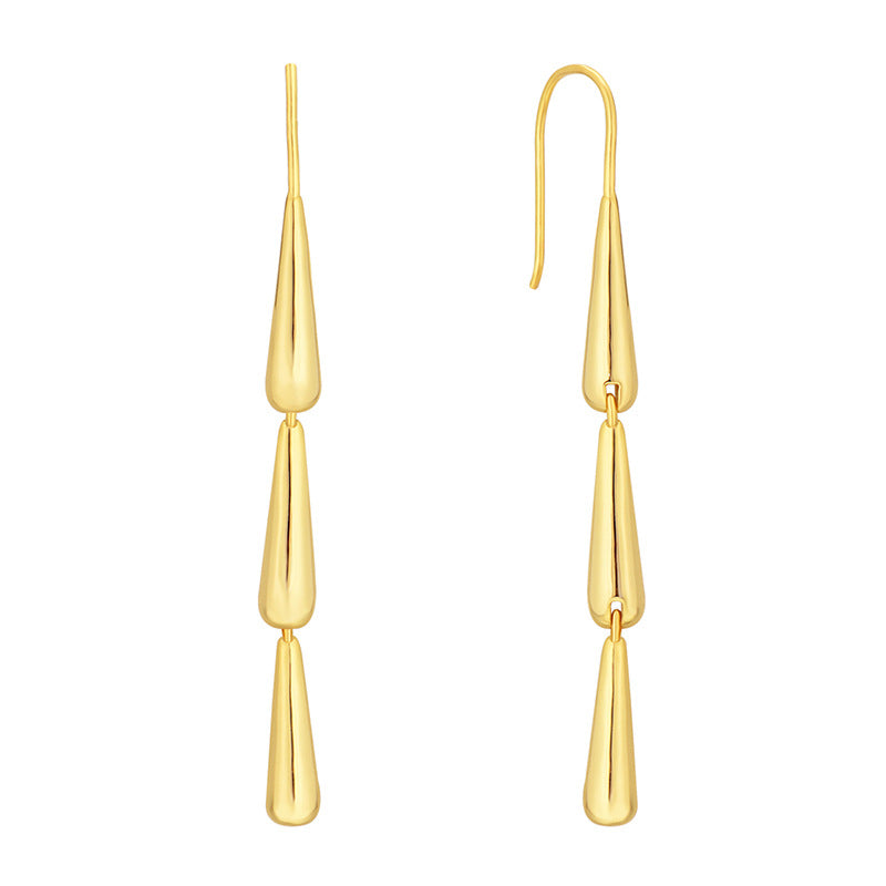 E0707 Design Sense Water Drop Streamline Long Hook Earrings Vintage Minimalist Earrings