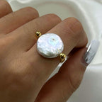 Stainless Steel Button Pearl Glossy Ring Export Jewelry