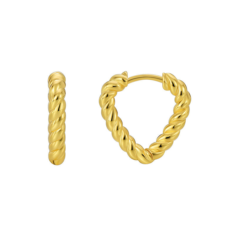 E0592 Design-inspired Twisted Pattern Fashion Earrings for Women, Copper Gold-plated Heart-shaped Simple Hoop Earrings