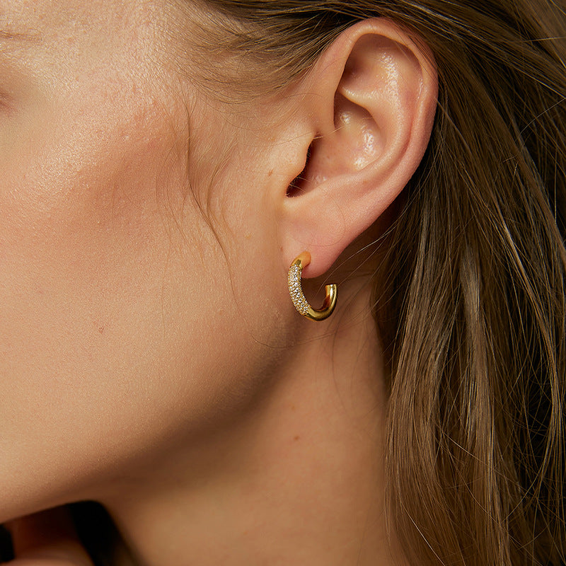 E0369 C Unique Geometric Circle Stud Earrings Minimalist Cool Micro Inlay Textured Earrings