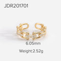 18K Gold-Plated Brass Sculptural CZ Adjustable Ring with a sculptural design profile — jewelry finish and design detail