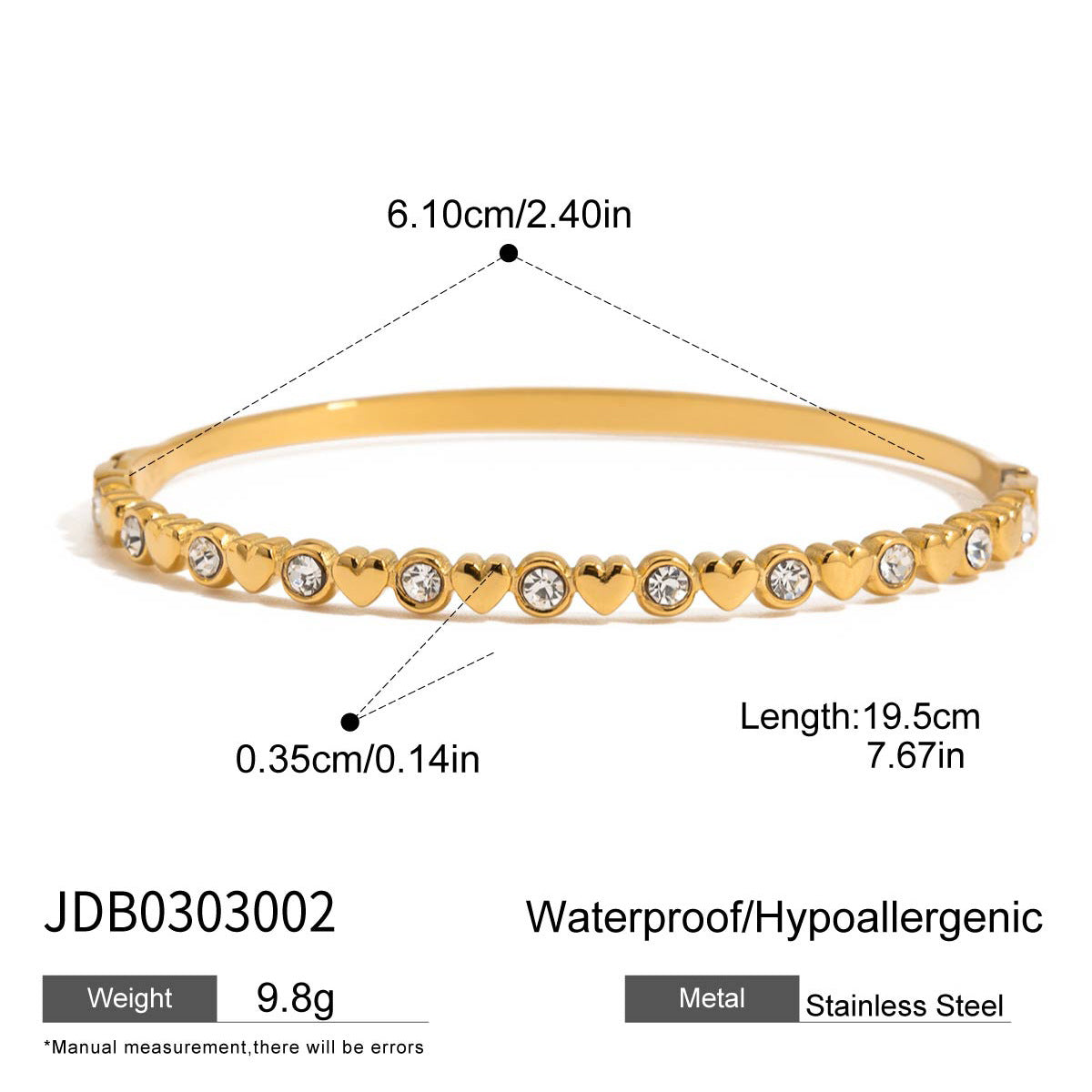 Stainless Steel Heart Zircon Bracelet Non-Fading Women's Jewelry