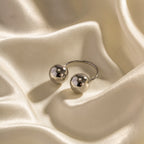 2H Non-Fading Steel Color Stainless Steel Double Large Ball Open Ring2025Fashionable and Unique Trendy Accessories