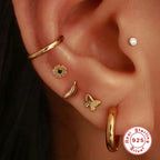 S925Sterling Silver Creative Geometric Flower Flat Head Threaded Piercing Earrings Hot Selling Ear Bone Studs