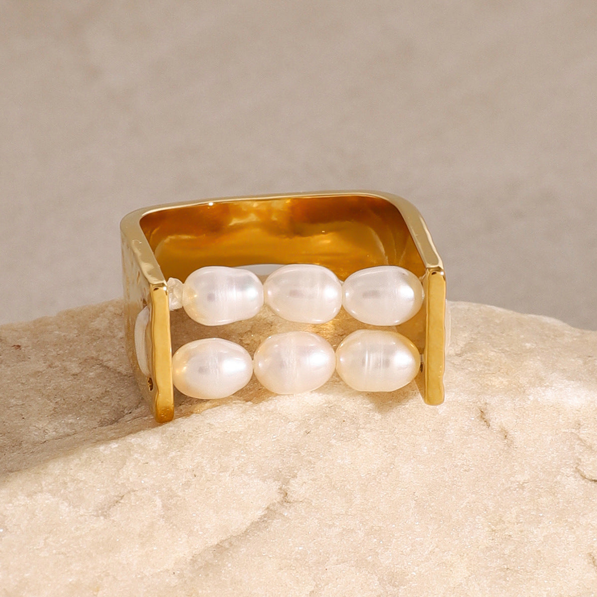 2H 18K Gold Stainless Steel Pearl Ring Ring Product ring