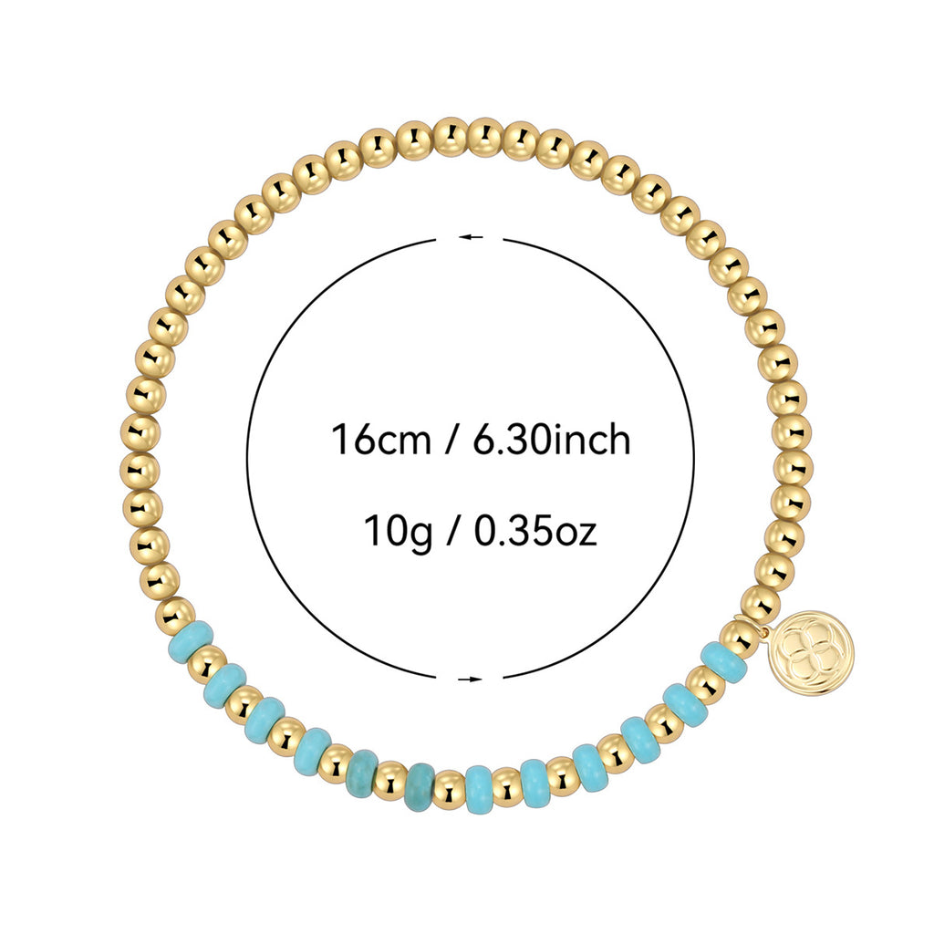 B0288 Copper plating14k Gold Small Round Beads Vintage Blue Turquoise Bracelet Fashion