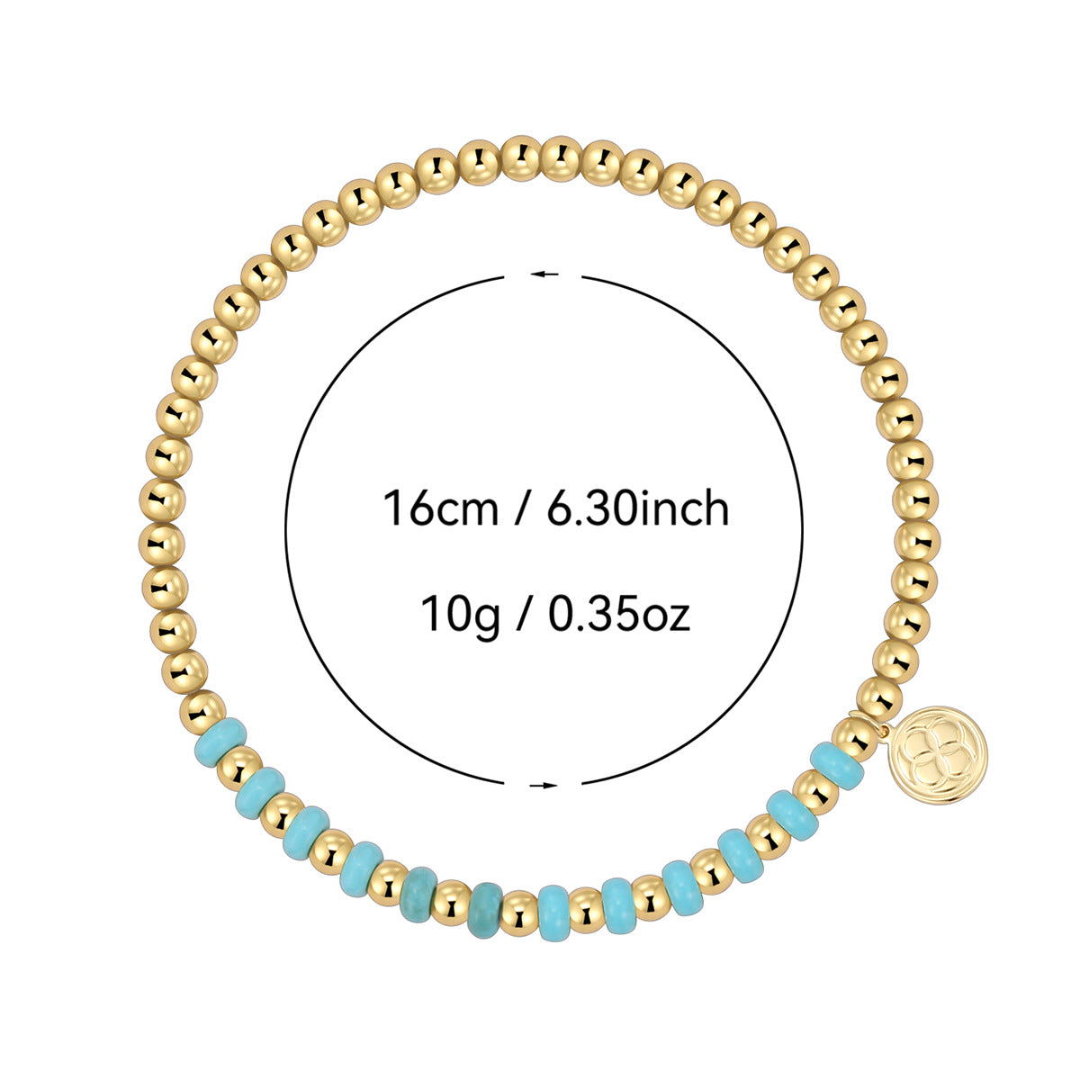 B0288 Copper plating14k Gold Small Round Beads Vintage Blue Turquoise Bracelet Fashion