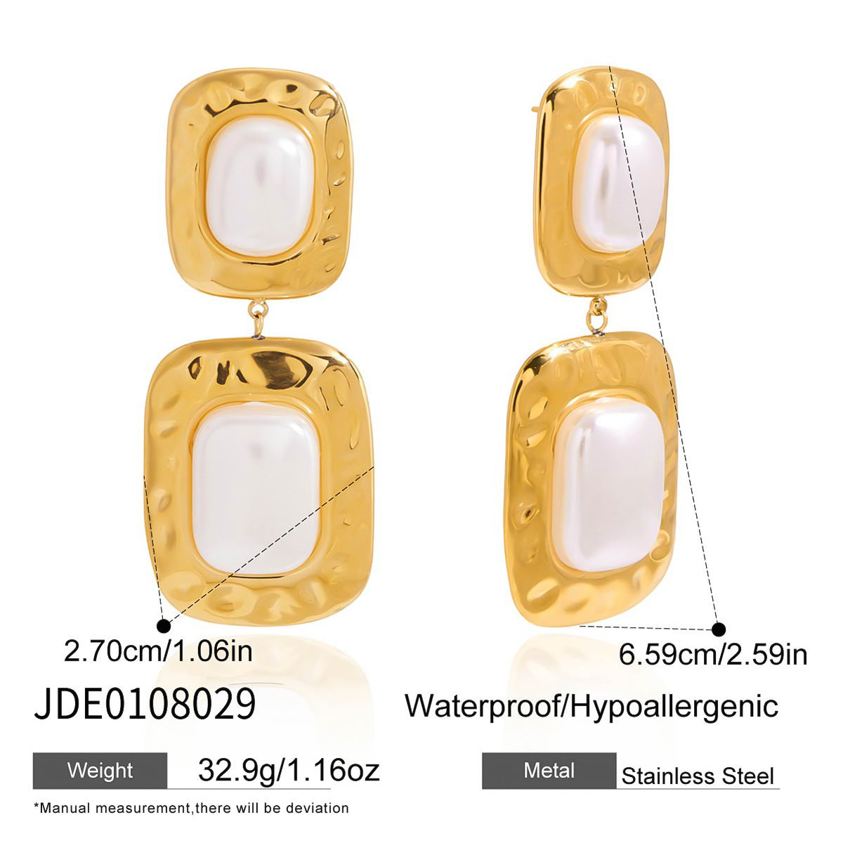 2H Resin Pearl Stud Earrings Non-Fading Stainless Steel Ear Jewelry