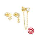 Star Moon Zircon 925 Sterling Silver Earring Set — surface finish close-up — alternate angle 2 — jewelry finish and design detail