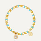 B0296 Sunflower Inlaid Zircon Design Beaded Fashion Retro Chalcedony Bracelet