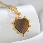Gold-Plated Tiger Eye Heart Vintage Necklace — material and finish close-up