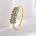 R0334 Personalized Fashion Minimalist Dense Blue Turquoise Ring for Women Copper Plated with Real Gold Elegant Versatile