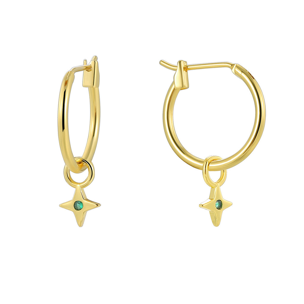E0804 Fashion Trendy Designer Earrings for Women Copper Plated18K Gold Little Star Inlaid Green Zircon Earrings