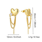 E0708 Elegant Fashion Simple Heart-Shaped Zircon Inlaid Tassel Chain Earrings for Women Heart Drop Earrings