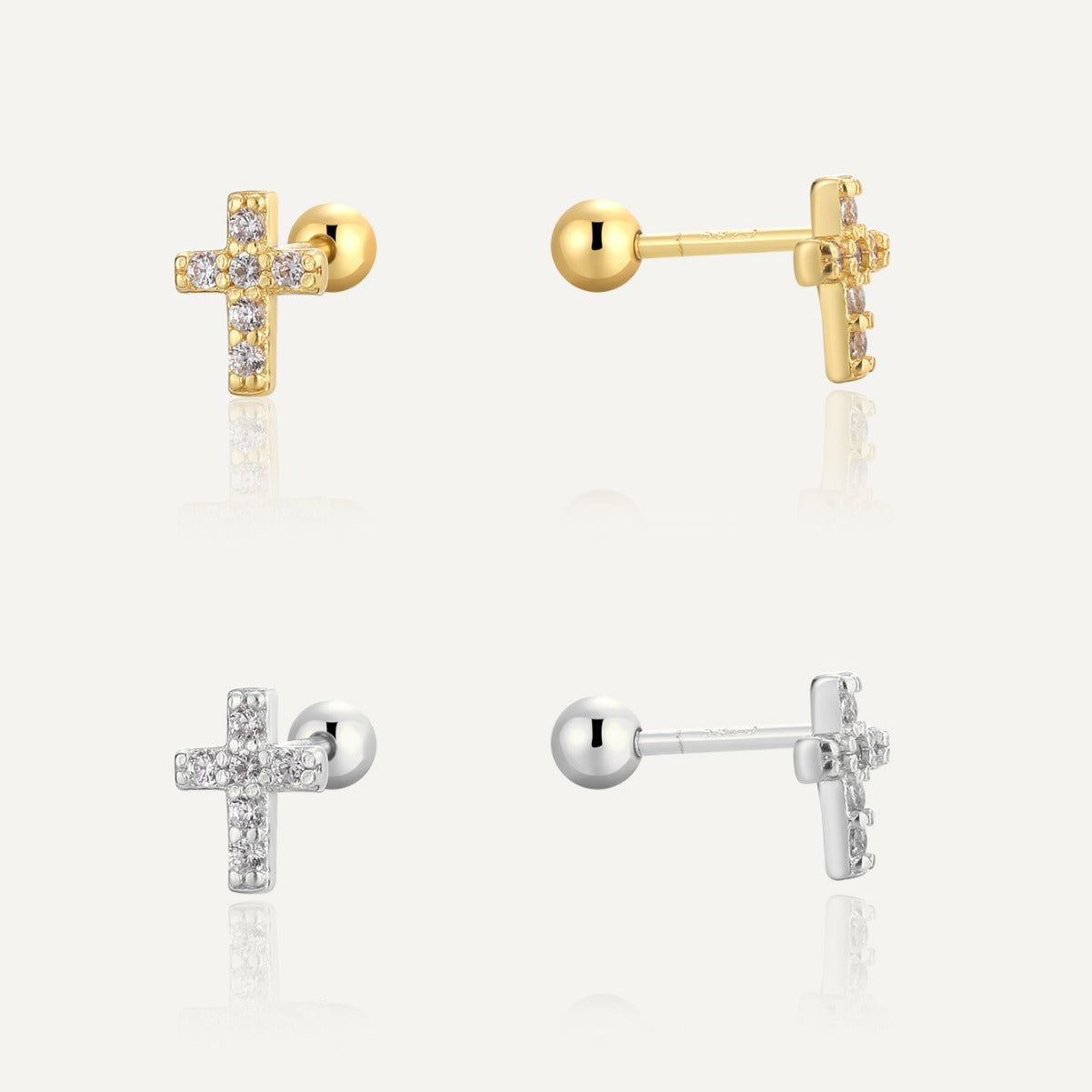 SE0217 925Silver Zircon Cross Design Stud Earrings Personality Ear Jewelry