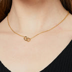N0027 Double Ring Gold-Plated Necklace for Women, Minimalist Metallic Circle Pendant Accessory