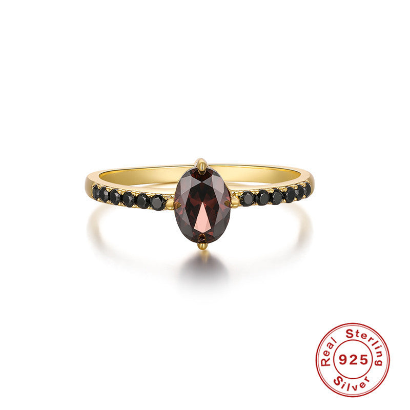 S925Pure Silver Elegant Luxurious Geometric Round Diamond-Studded Gemstone Engagement Ring Hot-Selling Couple Style Ring