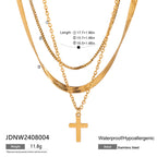 2H Stainless Steel Smooth Three-Layer Cross Pendant Necklace Layered Simple Collarbone Chain Jewelry