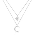 Moon Star Layered 925 Sterling Silver Necklace — design silhouette — jewelry finish and design detail