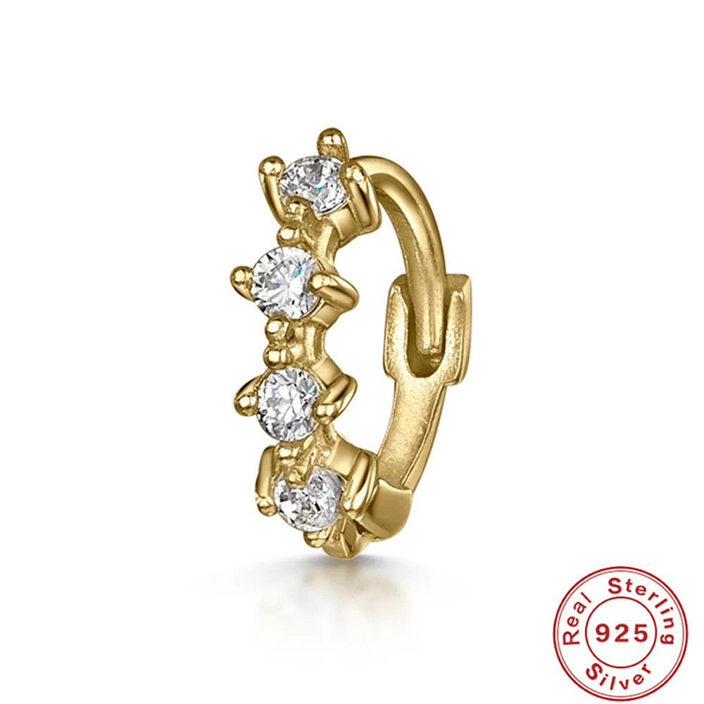 S925Sterling Silver Cartilage Piercing Diamond-Studded Hoop Earrings Ear Cuffs Ear Studs shien Hot-selling Punk Style Ear Cuff