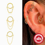 S925Pure Silver Tassel Piercing Earrings Hoop for Women Trendy Fashion Seamless Hoop Piercing Nose Ring Round Ear Cuff