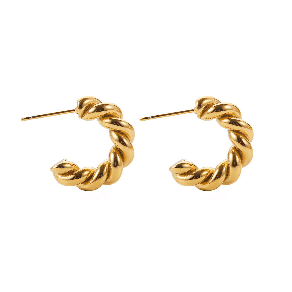 2H Women's Twisted Spiral Hoop Earrings 18K Gold-plated Stainless Steel gold Ear Jewelry