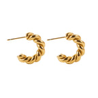 2H Women's Twisted Spiral Hoop Earrings 18K Gold-plated Stainless Steel gold Ear Jewelry