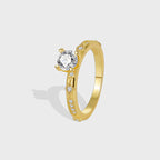 R0364 Fashion Four-Claw Brass Gold-Plated Zircon Ring for Women New Simple Tail Ring