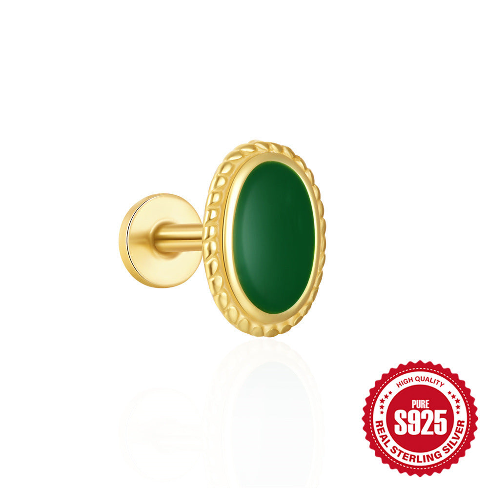 S925Sterling Silver Flat Threaded Piercing Chain Earrings Hot Sale Fashion Inlaid Diamond Opal Ear Bone Stud Earrings for Women