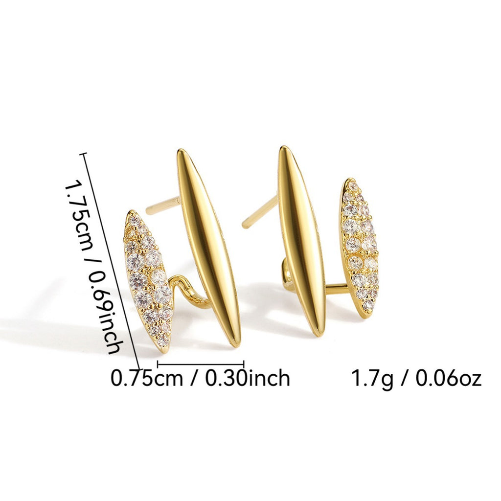 E0104Pointed Double-Layer Earrings for Women Silver Needle Metal Ear Jewelry Micro-Inlaid Earrings Trendy Fashion
