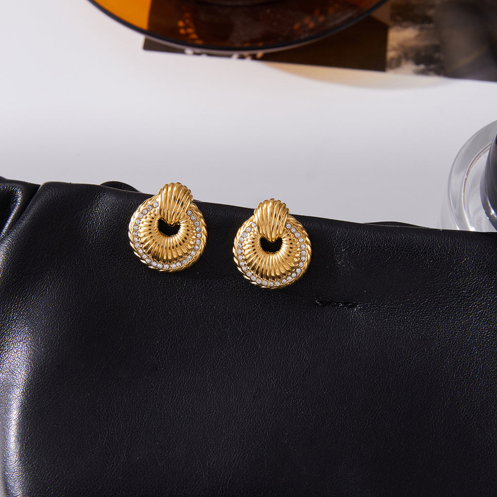 2H Ear Studs18k Gold Earrings with Diamond Door Handle Earrings Stainless Steel Jewelry