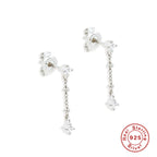 S925Sterling Silver Tassel Inlaid Diamond Pearl Stud Earrings Korean Minimalist Earrings Ear Thread
