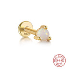 Sterling Silver925Opal Flat Head Piercing Jewelry Hot-Selling Threaded Ear Bone Stud Earrings Jewelry for Women and Men