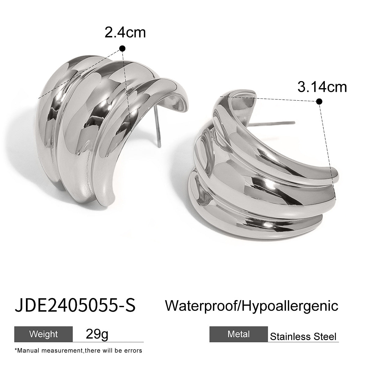 2H Exaggerated Earrings Fashion Design Ear Jewelry Stainless Steel Stud Earrings Accessories