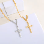 N0271 Brass Gold-Plated Vintage Design Hammered Cross Pendant for Women, Gold and Silver Two-Tone Optional Pendant