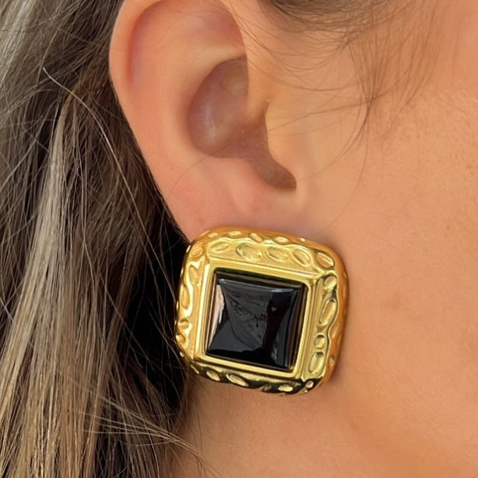 Stainless Steel Agate Stud Earrings for Women, Non-Fading Earrings Jewelry