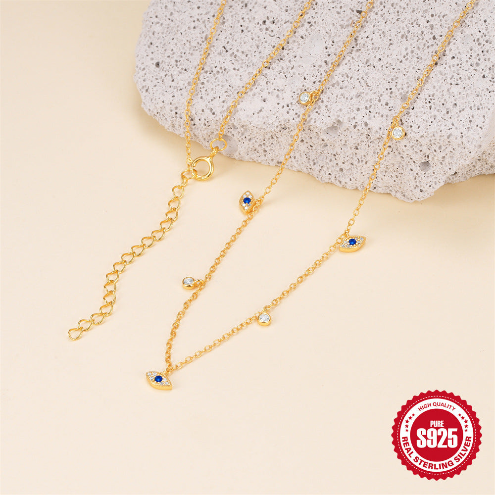 S925 Sterling Silver Devil Eye Zircon Collarbone Necklace