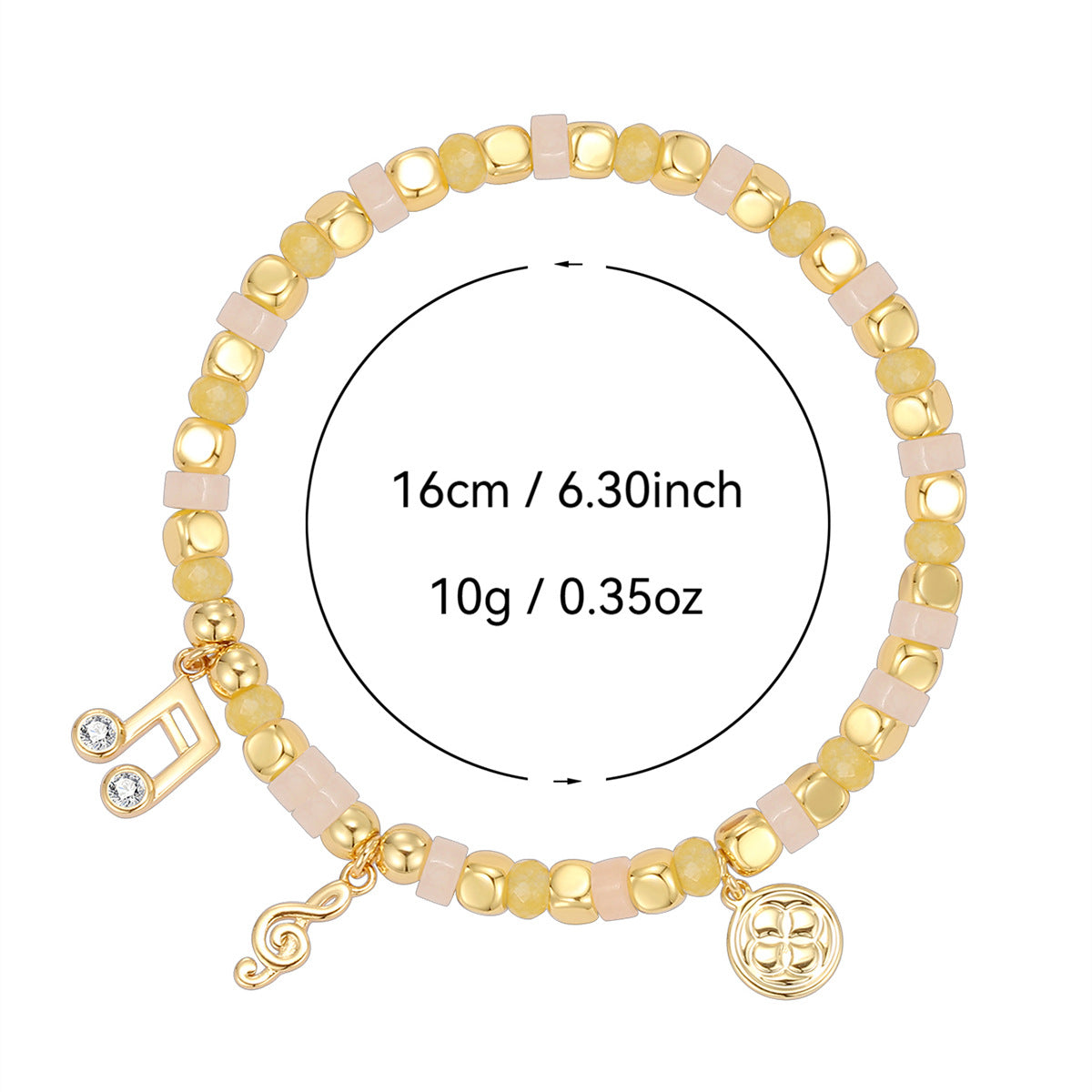 B0282 Musical Note Inlaid Zircon Fashion Beaded Bohemian Chalcedony Bracelet