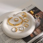 Stainless Steel Color Block Ring Earrings Open Bracelet Beaded Bracelet Jewelry