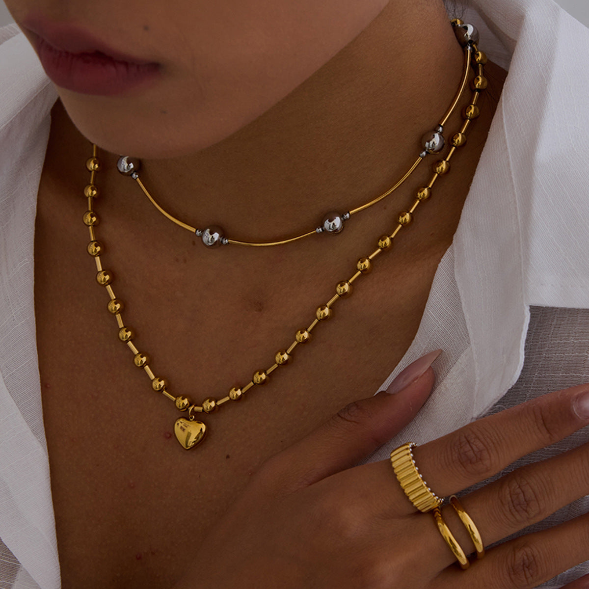 2H Stainless Steel Heart Necklace Simple Earrings Non-Fading Jewelry for Women