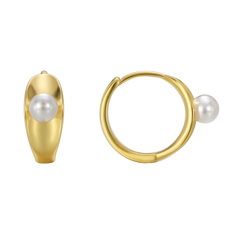E0590 Fashion New Simple Smooth Pearl Earrings for Women Brass Gold-Plated Hoop Earrings