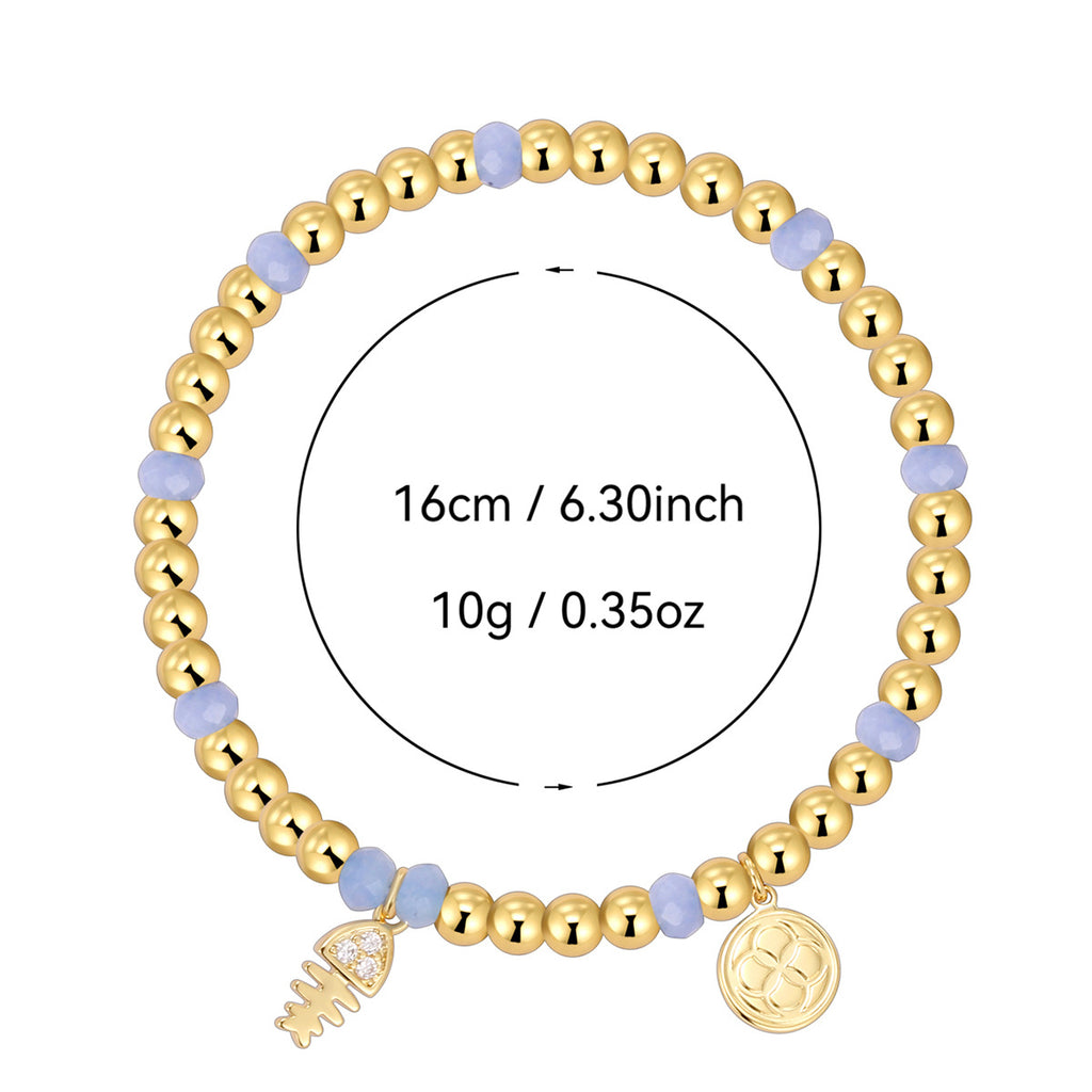 B0269 Fishbone Triangle Inlaid Zircon Chalcedony Beaded Elegant Trendy Bohemian Bracelet