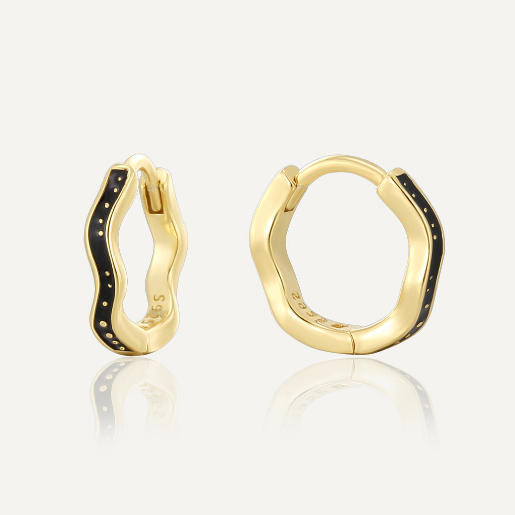 SE0125 S925Silver Design Wave Pattern Black Epoxy Earrings for Women Plated14K Golden Ear Jewelry