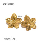 Stainless Steel Pearl Earrings Flower Studs Open Ring Jewelry