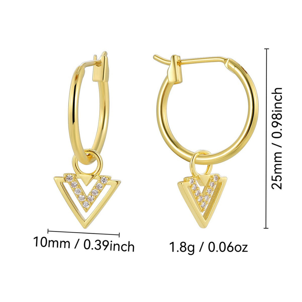 E0807 Dongdaemun Creative Design Triangle Earrings for Women Gold-Plated Geometric V Zirconia Inlaid Earrings