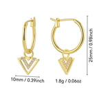 E0807 Dongdaemun Creative Design Triangle Earrings for Women Gold-Plated Geometric V Zirconia Inlaid Earrings
